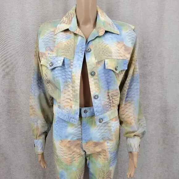 Opal Vintage Denim Abstract Snakeskin Colorful Denim Jacket & Jeans Matching Set - Picture 4 of 16